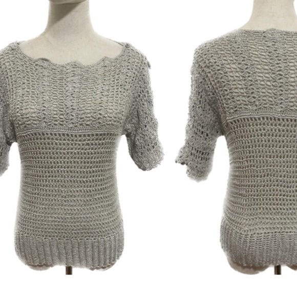 Sweaters - CROCHET TOP SCALLOPED SCOOP NECKLINE & INTRICATE HANDMADE SHOULDER DETAIL EUC M